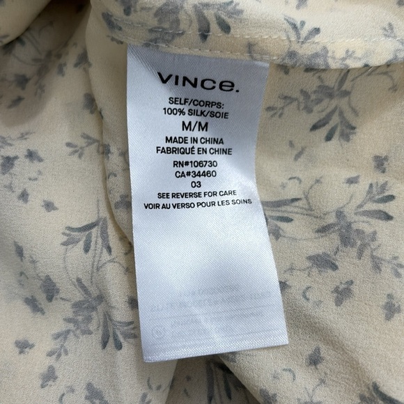 VINCE Yellow Smocked Silk Floral Button Down Blouse Size Medium - Picture 6 of 10